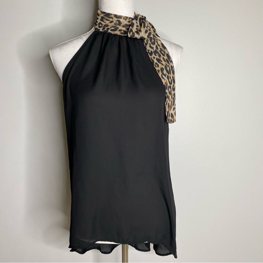 WHBM black top with animal print halter size small - Picture 3 of 8